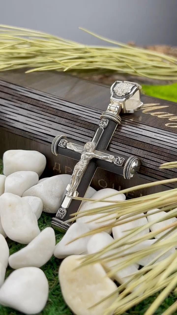 Christian Orthodox Cross Necklace, Jesus Cross Pendant, Mens Pendant, Silver Christian Jewelry,Religious Pendant, Birthday Gift for Him 388