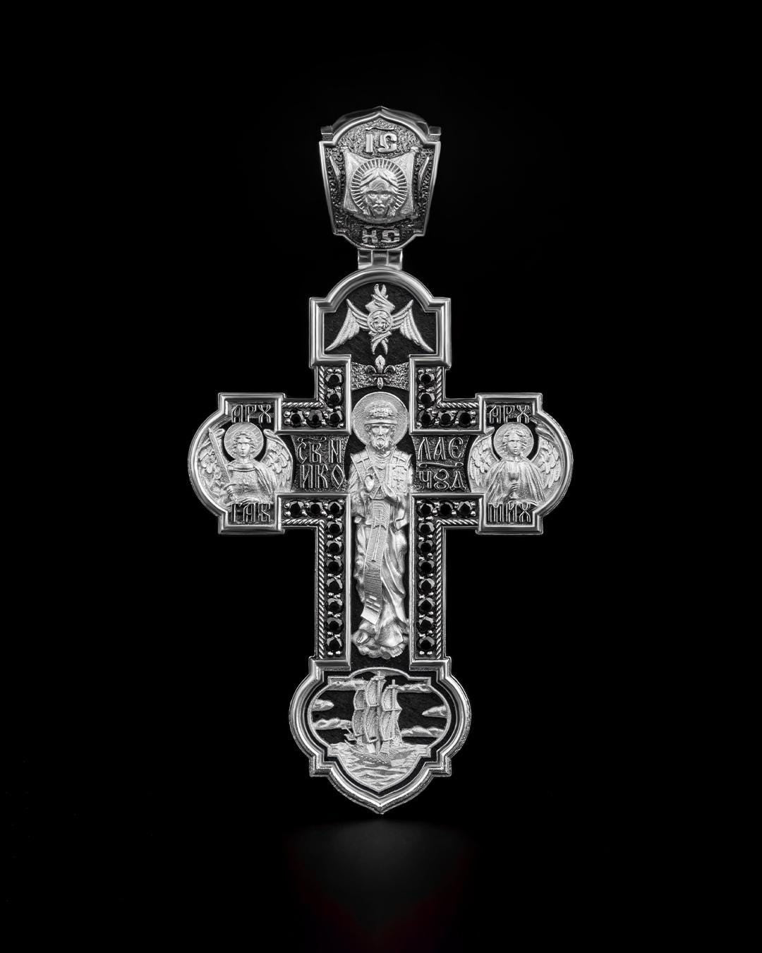 Christian Orthodox Cross Necklace, Jesus Cross Pendant, Mens Pendant, Silver Christian Jewelry,Religious Pendant, Birthday Gift for Him 334
