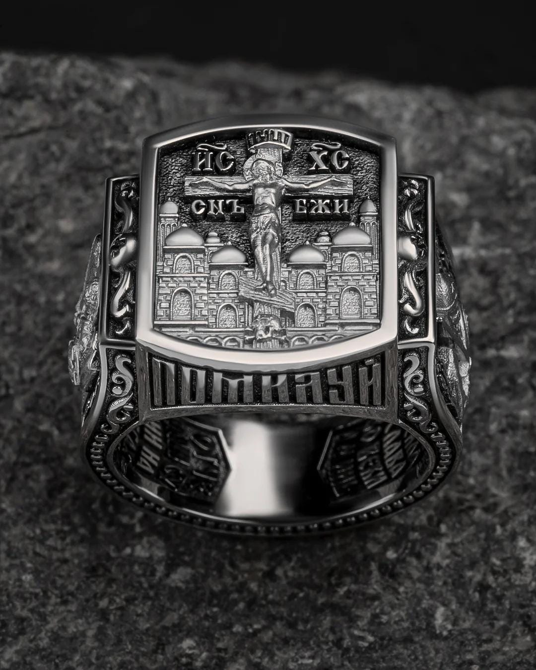 Christian Orthodox, Jesus Cross Ring, Mens Ring, Silver Christian Jewelry,Religious Ring, Birthday Gift for Him 401