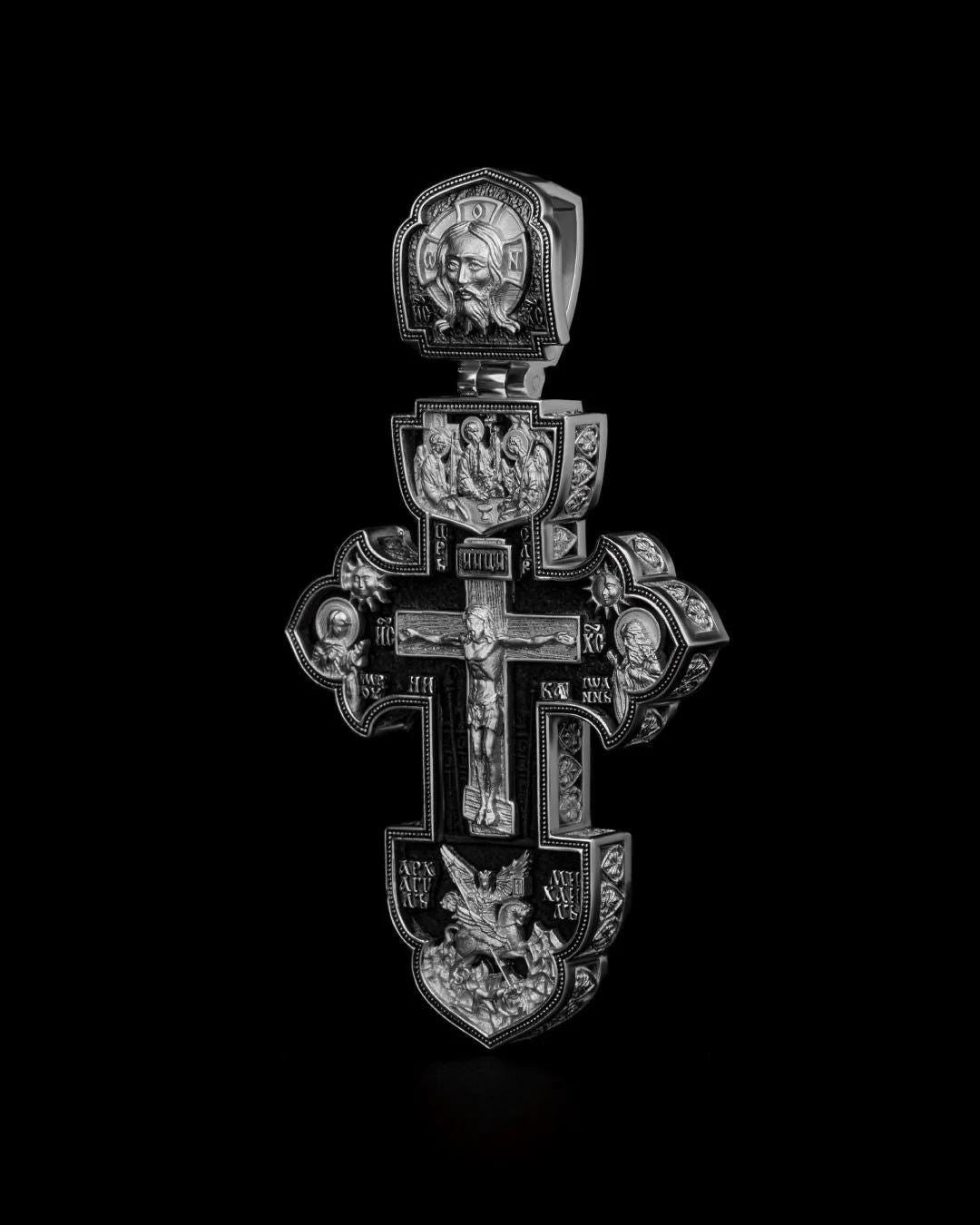 Christian Orthodox Cross Necklace, Jesus Cross Pendant, Mens Pendant, Silver Christian Jewelry,Religious Pendant, Birthday Gift for Him 348