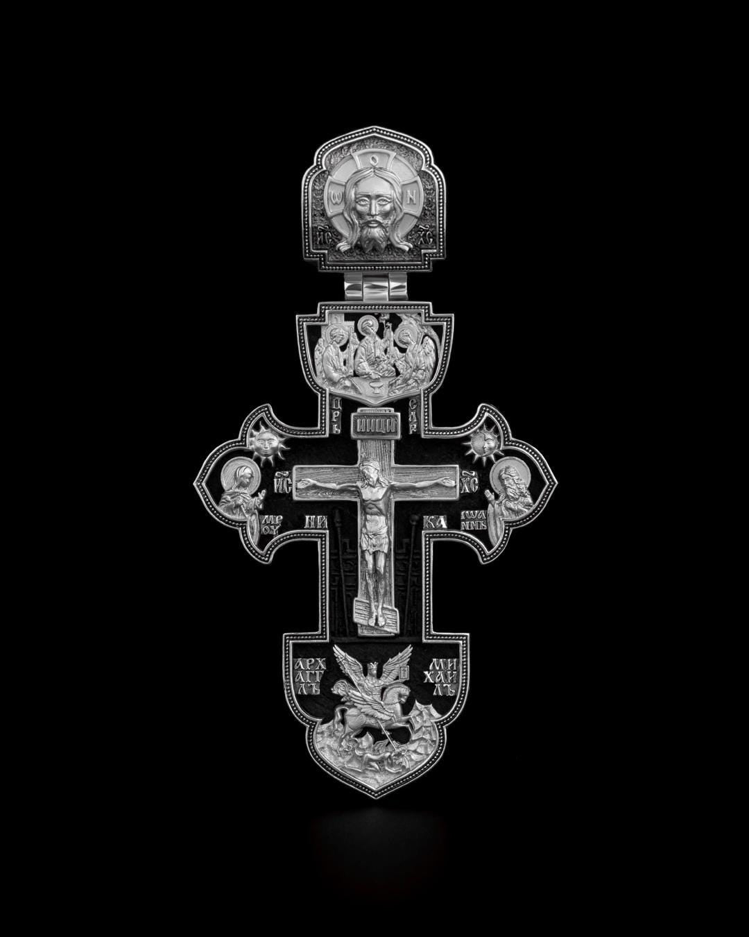 Christian Orthodox Cross Necklace, Jesus Cross Pendant, Mens Pendant, Silver Christian Jewelry,Religious Pendant, Birthday Gift for Him 348