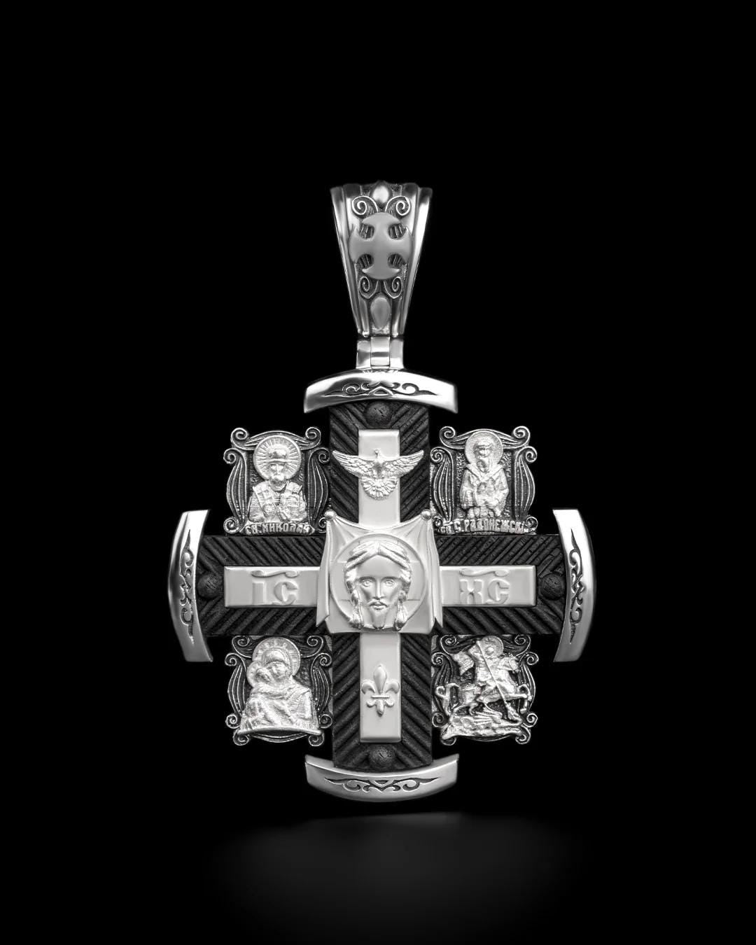 Christian Orthodox Cross Necklace, Jesus Cross Pendant, Mens Pendant, Silver Christian Jewelry,Religious Pendant, Birthday Gift for Him 352