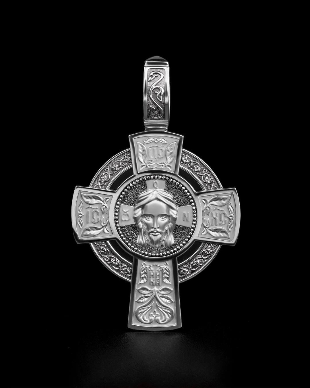 Christian Orthodox Cross Necklace, Jesus Cross Pendant, Mens Pendant, Silver Christian Jewelry,Religious Pendant, Birthday Gift for Him 341
