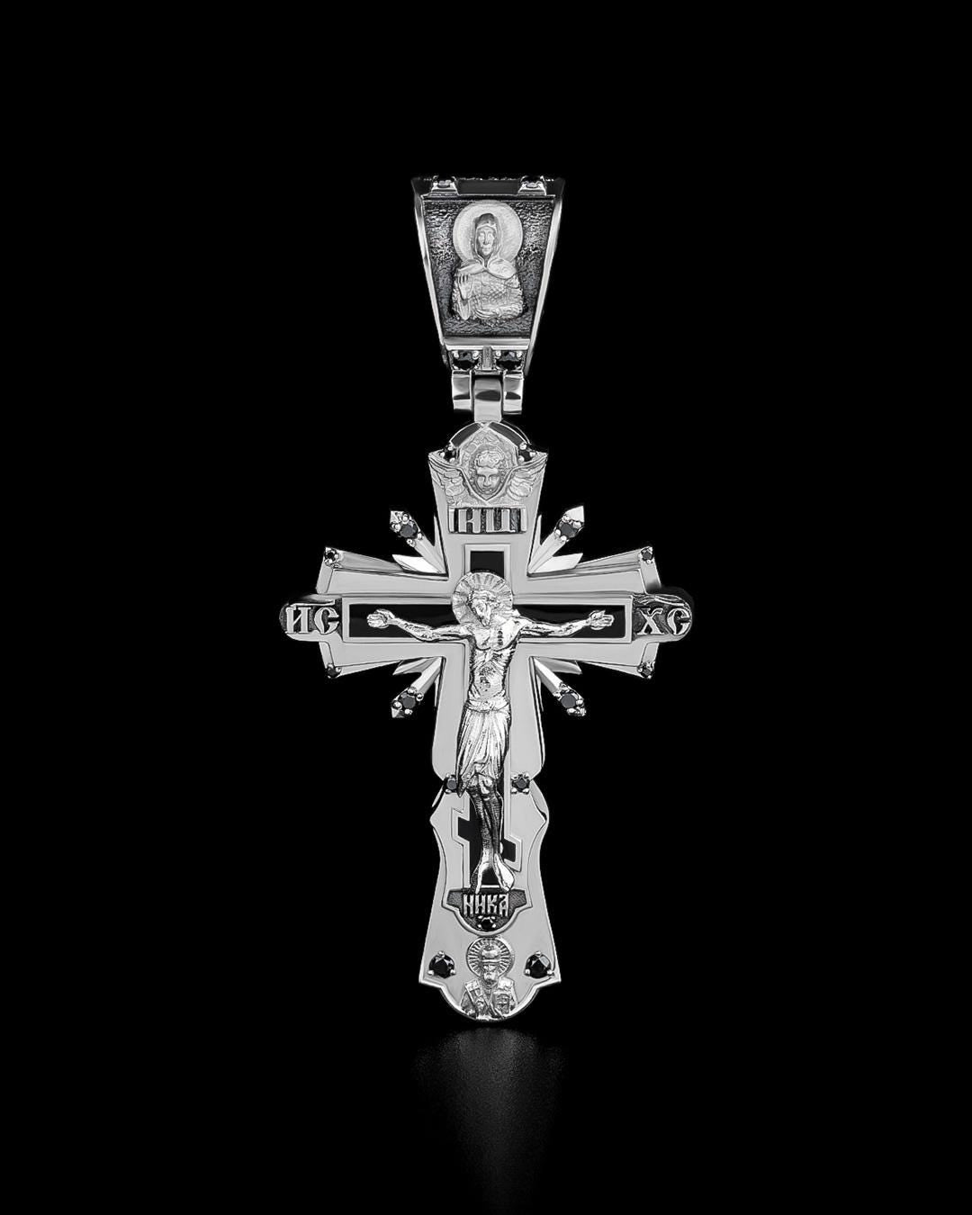 Christian Orthodox Cross Necklace, Jesus Cross Pendant, Mens Pendant, Silver Christian Jewelry,Religious Pendant, Birthday Gift for Him 369