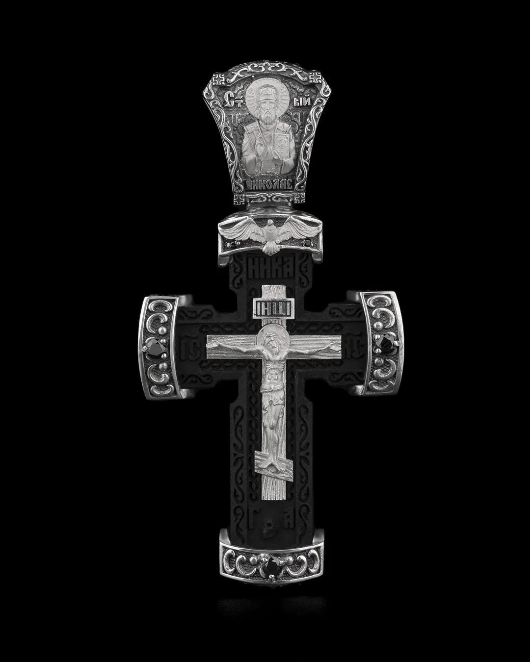 Christian Orthodox Cross Necklace, Jesus Cross Pendant, Mens Pendant, Silver Christian Jewelry,Religious Pendant, Birthday Gift for Him 303