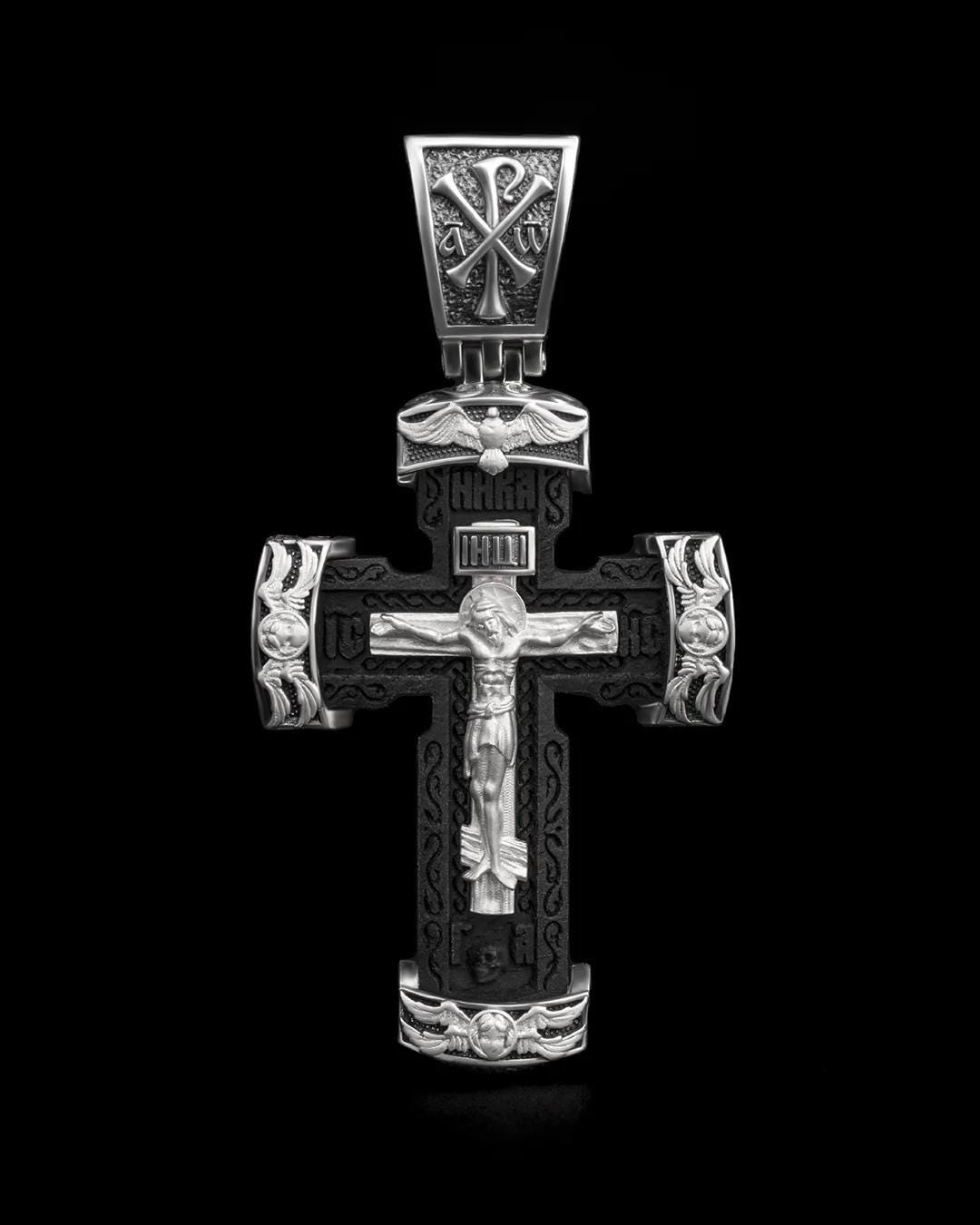 Christian Orthodox Cross Necklace, Jesus Cross Pendant, Mens Pendant, Silver Christian Jewelry,Religious Pendant, Birthday Gift for Him 302