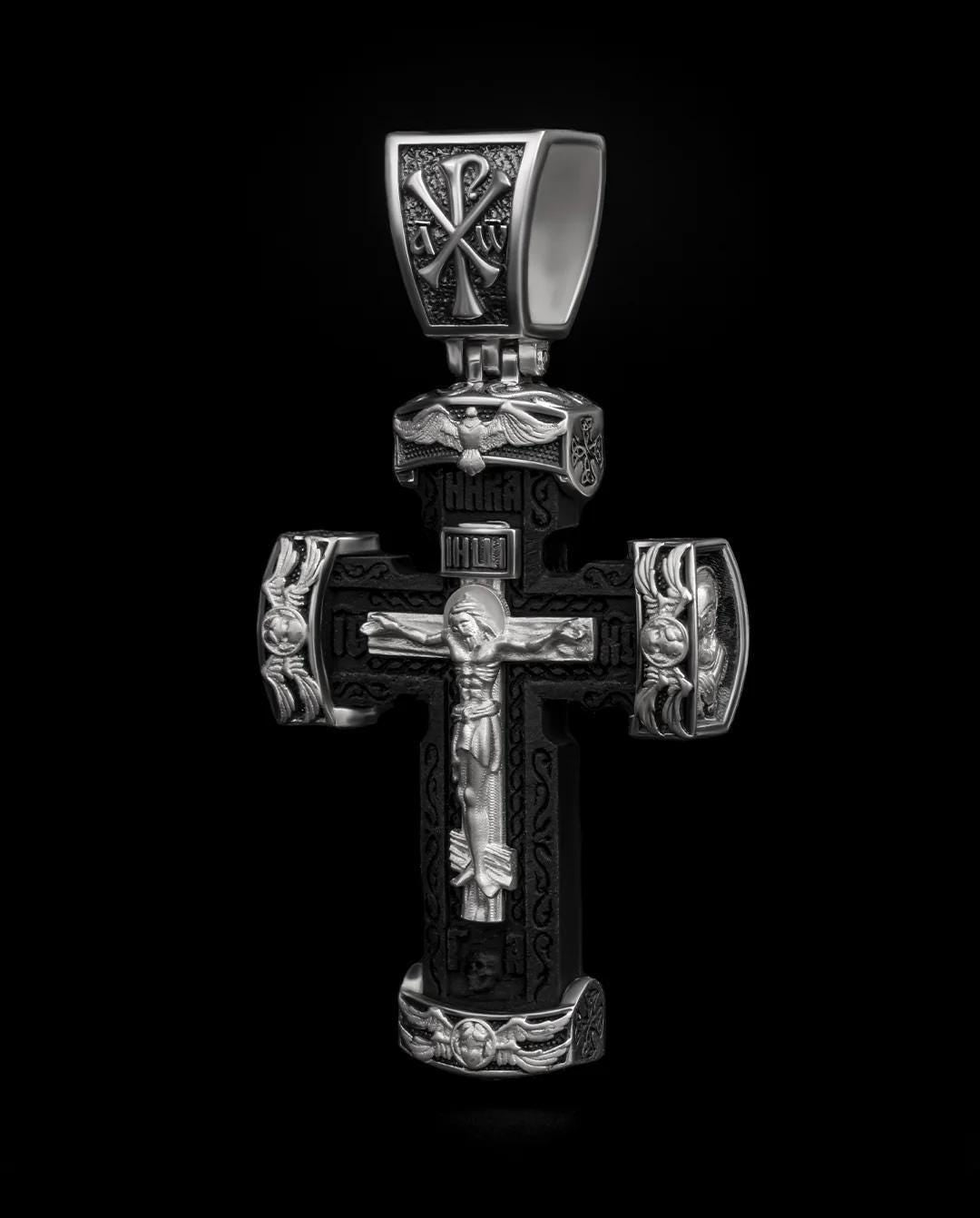 Christian Orthodox Cross Necklace, Jesus Cross Pendant, Mens Pendant, Silver Christian Jewelry,Religious Pendant, Birthday Gift for Him 302