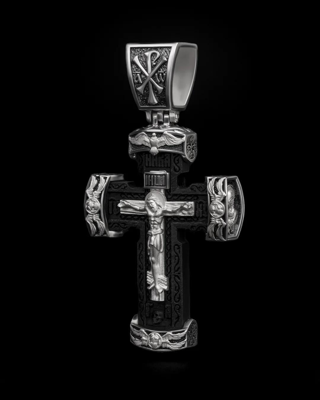 Christian Orthodox Cross Necklace, Jesus Cross Pendant, Mens Pendant, Silver Christian Jewelry,Religious Pendant, Birthday Gift for Him 302