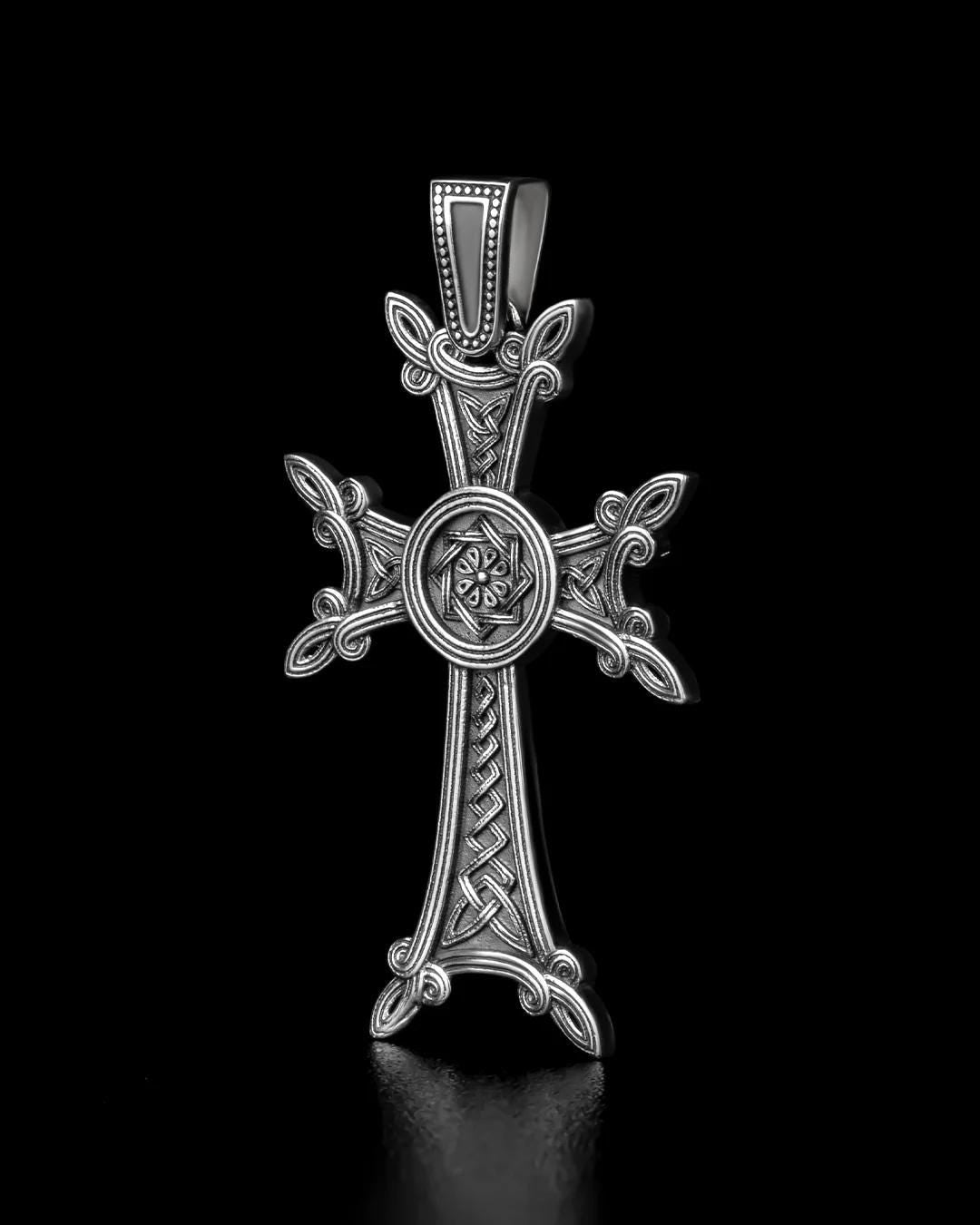 Christian Orthodox Cross Necklace, Jesus Cross Pendant, Mens Pendant, Silver Christian Jewelry,Religious Pendant, Birthday Gift for Him 325
