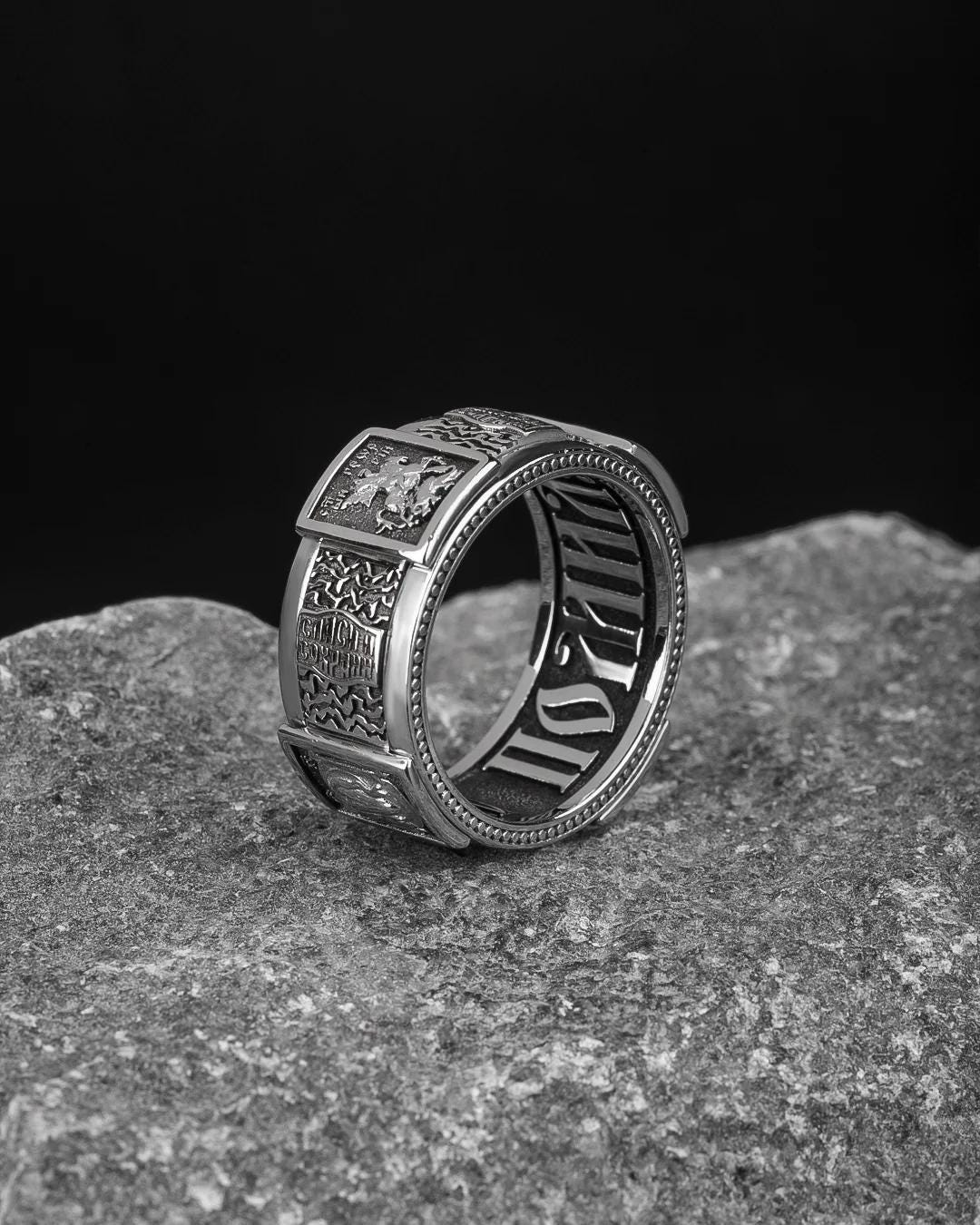 Christian Orthodox, Jesus Cross Ring, Mens Ring, Silver Christian Jewelry,Religious Ring, Birthday Gift for Him 403