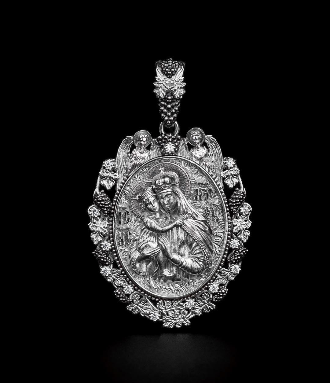 Virgin Mary Pendant, Christian Orthodox Necklace,  Mens Pendant, Silver Christian Jewelry,Religious Pendant, Birthday Gift for Him 506