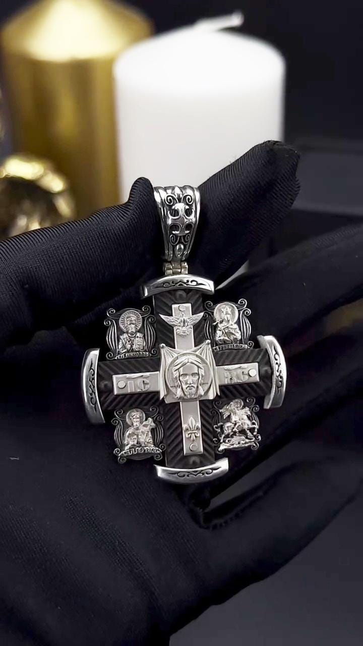Christian Orthodox Cross Necklace, Jesus Cross Pendant, Mens Pendant, Silver Christian Jewelry,Religious Pendant, Birthday Gift for Him 352