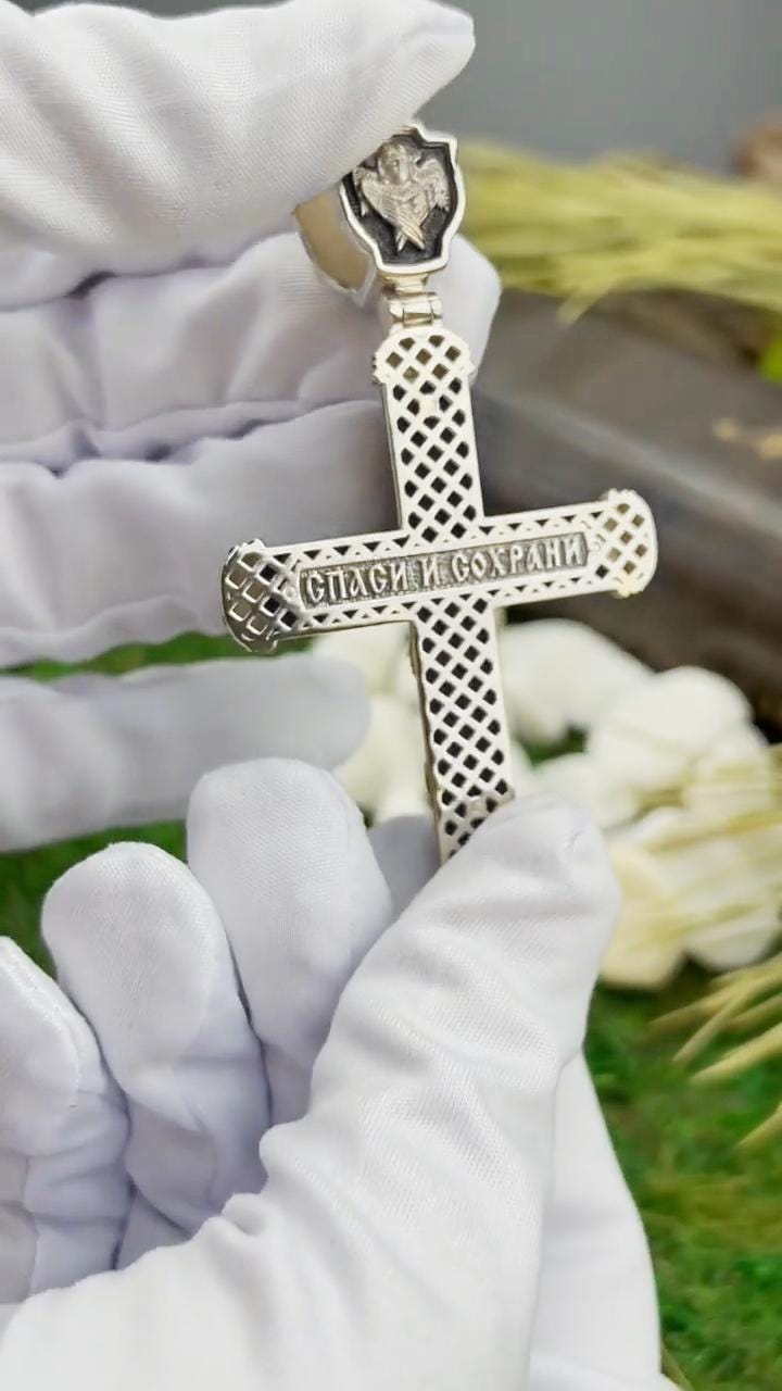 Christian Orthodox Cross Necklace, Jesus Cross Pendant, Mens Pendant, Silver Christian Jewelry,Religious Pendant, Birthday Gift for Him 388