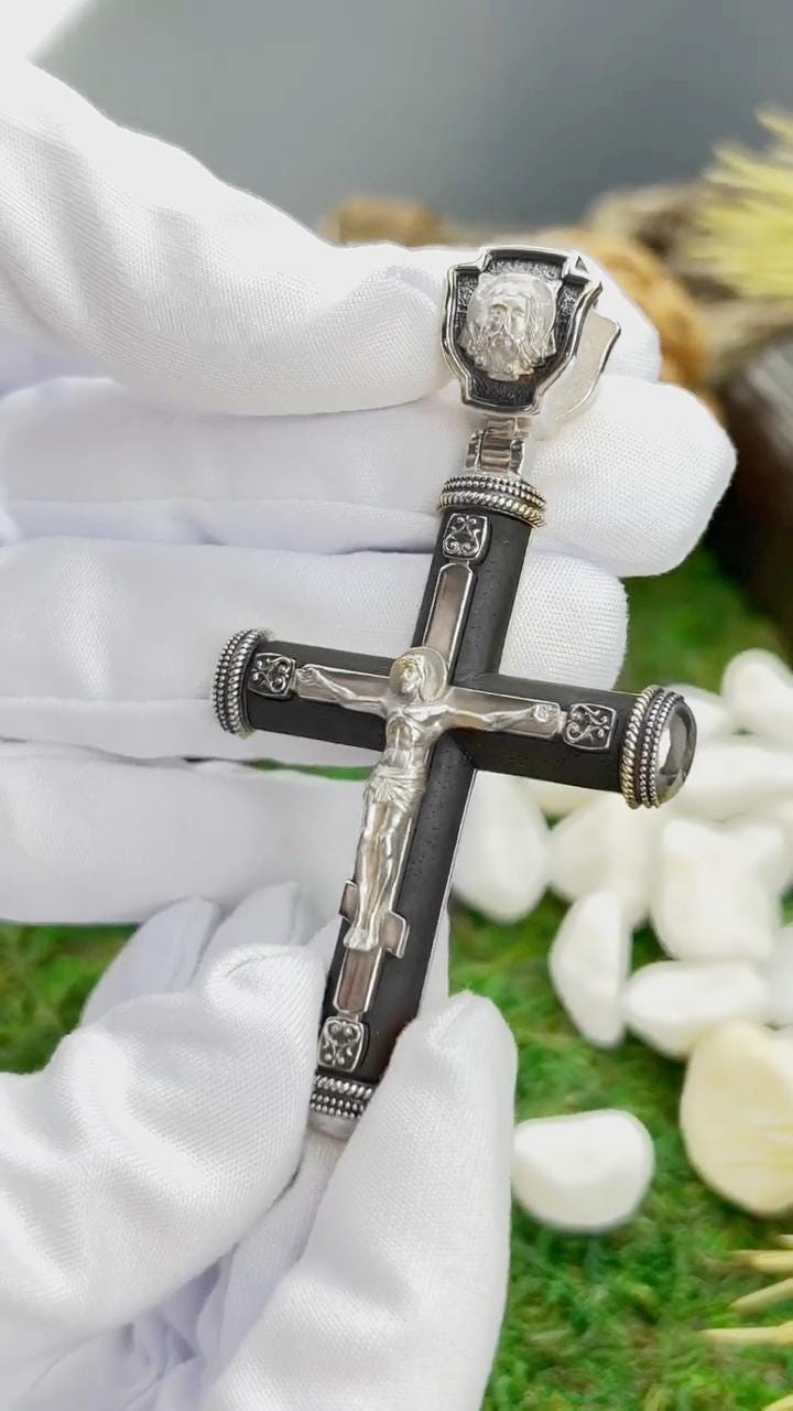 Christian Orthodox Cross Necklace, Jesus Cross Pendant, Mens Pendant, Silver Christian Jewelry,Religious Pendant, Birthday Gift for Him 388