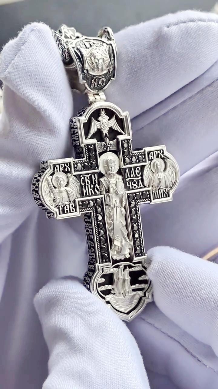 Christian Orthodox Cross Necklace, Jesus Cross Pendant, Mens Pendant, Silver Christian Jewelry,Religious Pendant, Birthday Gift for Him 334