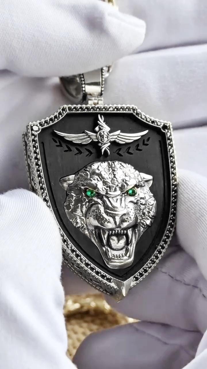 Diamond Leopard Head Pendant Necklace in 925 silver Gift for Women and Girls, Christian Orthodox Necklace,  Mens Pendant,Religious Pendant