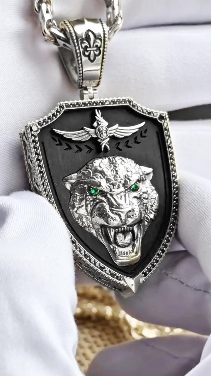 Diamond Leopard Head Pendant Necklace in 925 silver Gift for Women and Girls, Christian Orthodox Necklace,  Mens Pendant,Religious Pendant