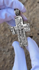 Christian Orthodox Cross Necklace, Jesus Cross Pendant, Mens Pendant, Silver Christian Jewelry,Religious Pendant, Birthday Gift for Him 368
