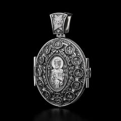 Vintage sterling silver 925 orthodox amulet Openable Reliquary St Nicholas the Wonderworker amulet God Mother of the Seven arrows Angel 511