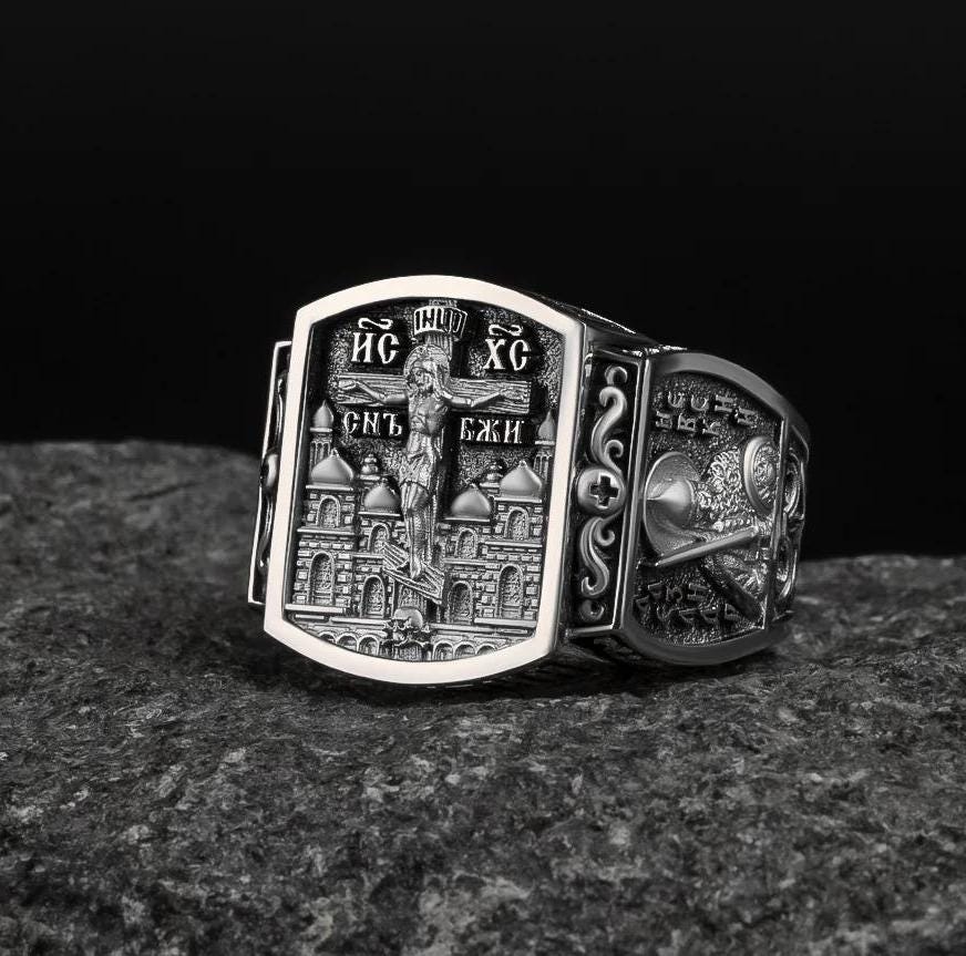 Christian Orthodox, Jesus Cross Ring, Mens Ring, Silver Christian Jewelry,Religious Ring, Birthday Gift for Him 401
