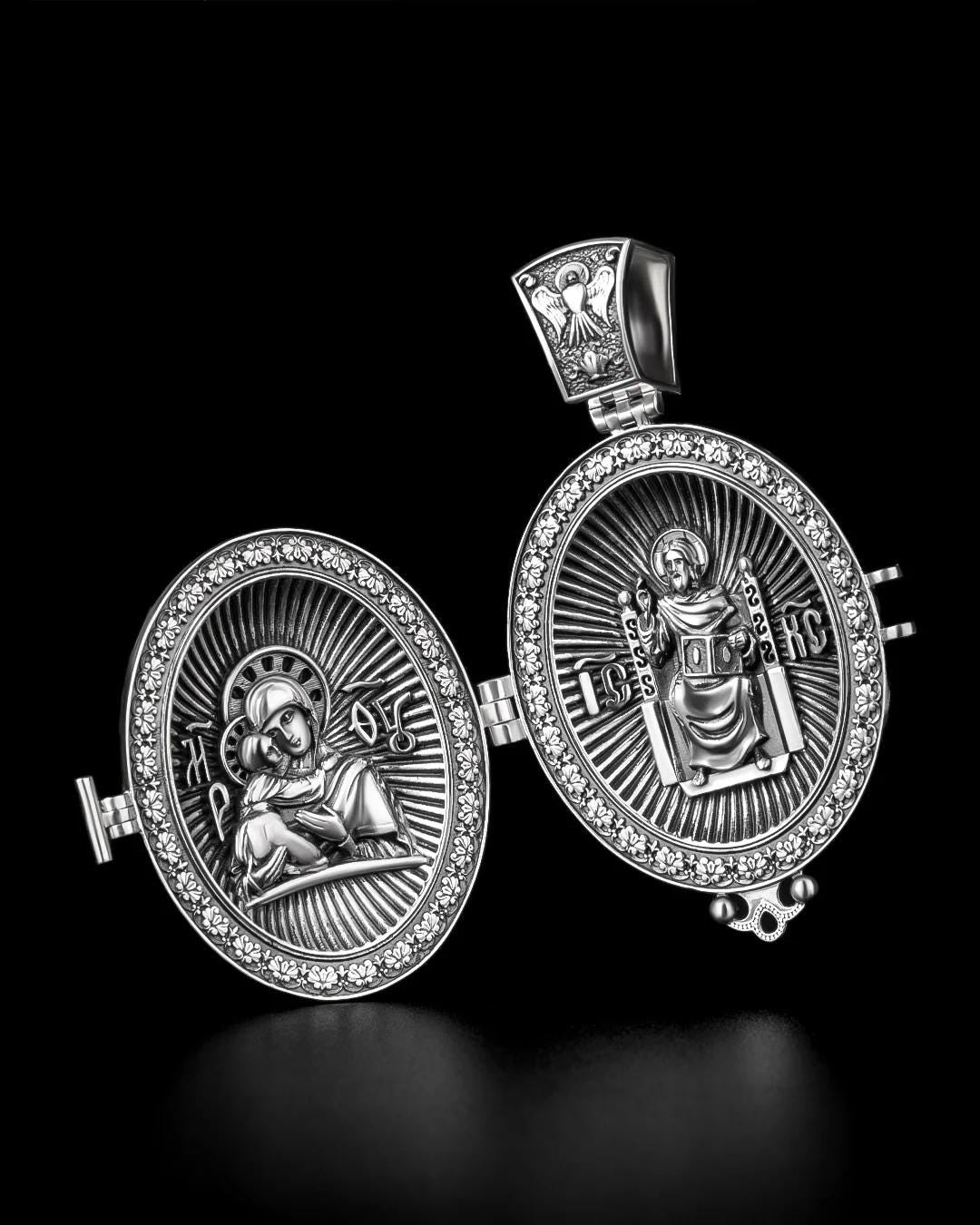 Vintage sterling silver 925 orthodox amulet Openable Reliquary St Nicholas the Wonderworker amulet God Mother of the Seven arrows Angel 534