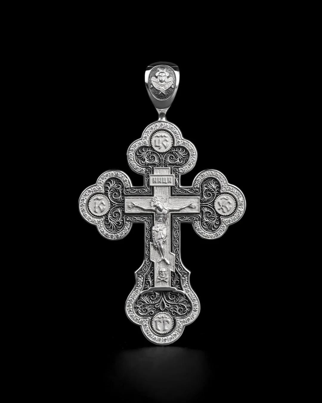 Christian Orthodox Cross Necklace, Jesus Cross Pendant, Mens Pendant, Silver Christian Jewelry,Religious Pendant, Birthday Gift for Him 343