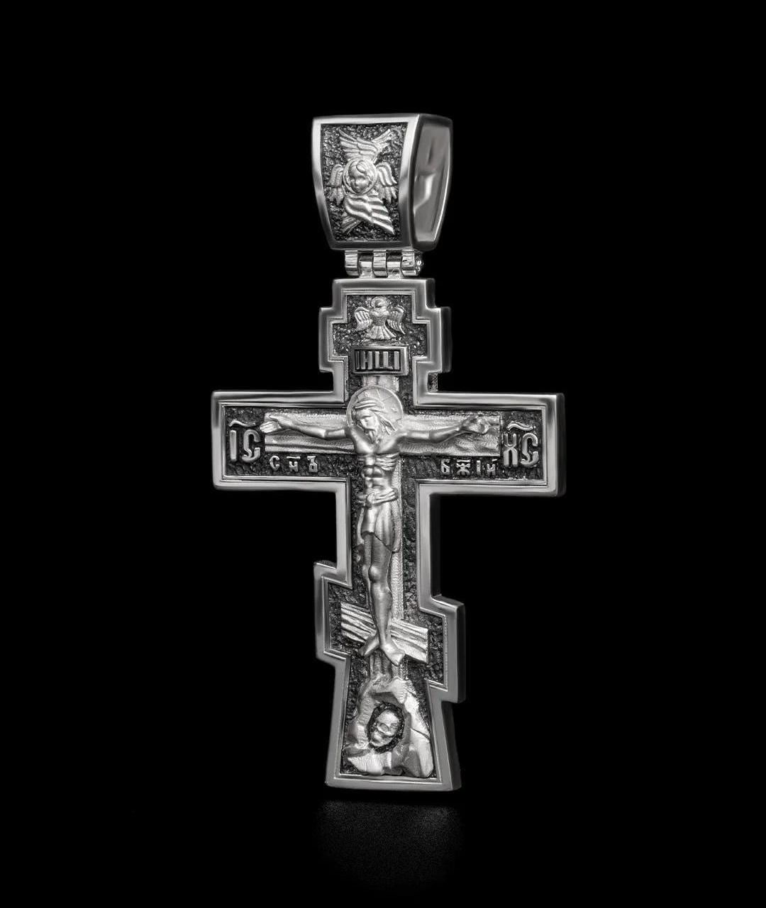 Christian Orthodox Cross Necklace, Jesus Cross Pendant, Mens Pendant, Silver Christian Jewelry,Religious Pendant, Birthday Gift for Him 308