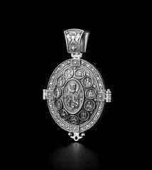 Vintage sterling silver 925 orthodox amulet Openable Reliquary St Nicholas the Wonderworker amulet God Mother of the Seven arrows Angel 534