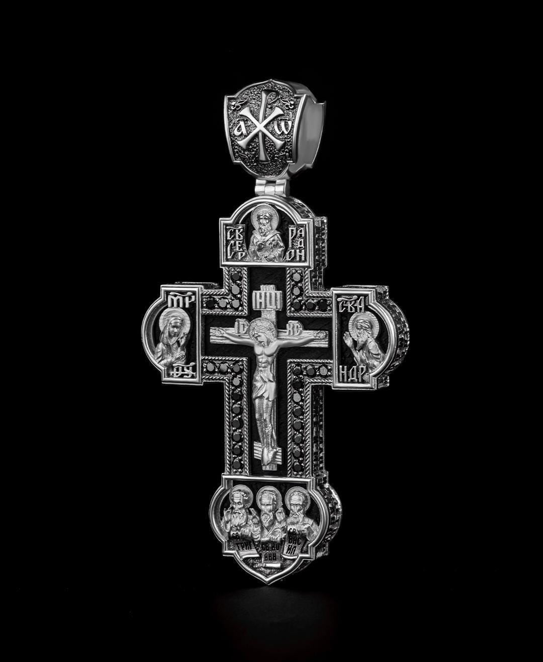 Christian Orthodox Cross Necklace, Jesus Cross Pendant, Mens Pendant, Silver Christian Jewelry,Religious Pendant, Birthday Gift for Him 334